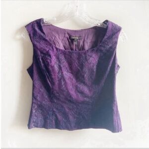 Escada purple cropped tank lace metallic tormal
